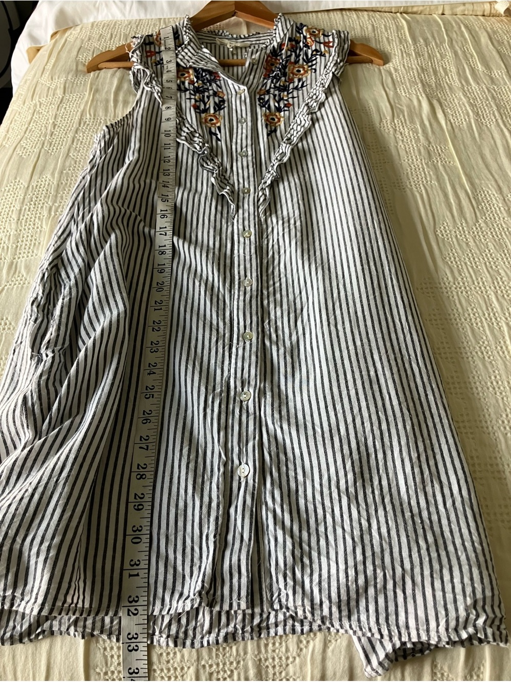 ENTRO Blue and White Striped Floral Embroidered Shirt Tank Dress Size S - Picture 10 of 14